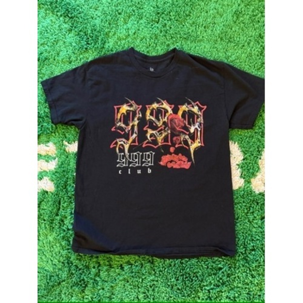999 Club Juice Wrld‎ Graphic T-Shirt Mens Large Black Gothic Rose Rap Tee 167232